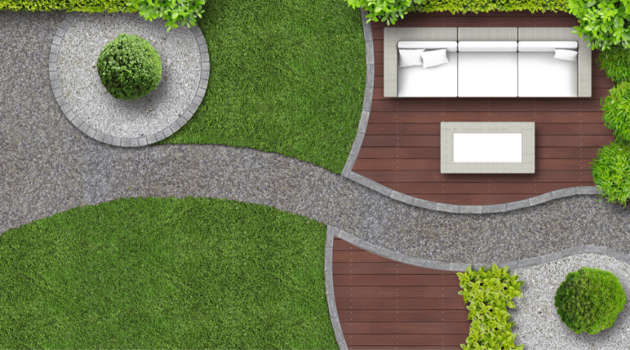 garden design in top view including garden furniture| modern landscape design
